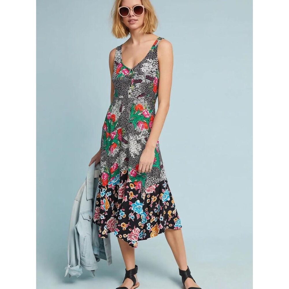 Anthropologie Maeve Sleeveless Floral A-Line Asymmetrical Dress Size 2
